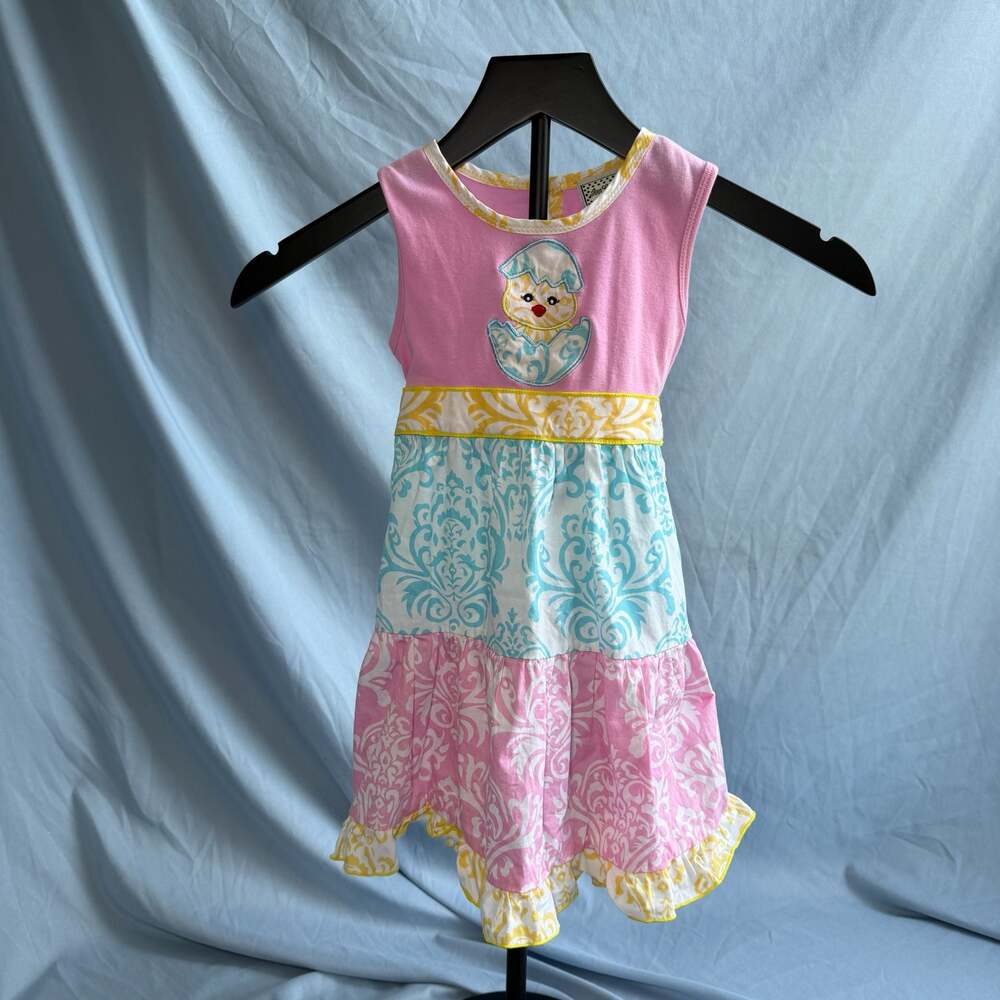 Ann Loren by Tess Kids Easter Chick Applique Tiered Sleeveless Dress